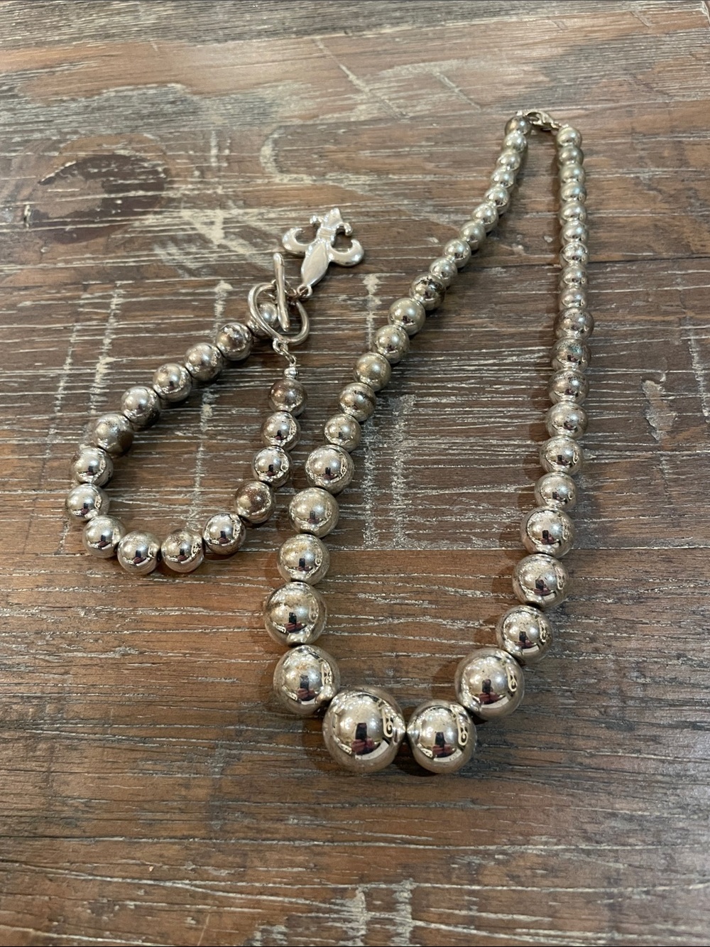 Sterling-Look Beaded Necklace and Bracelet Set - Silver